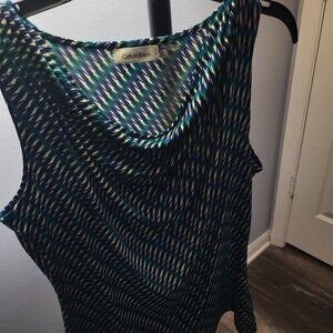 Calvin Klein Small Blue/Green/White Cowl Neckline Shell